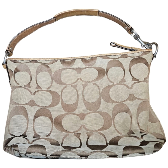 COACH SIGNATURE JACQUARD HOBO SHOULDER CANVAS BAG TAN BROWN F13082 y2k Preppy - Picture 6 of 16